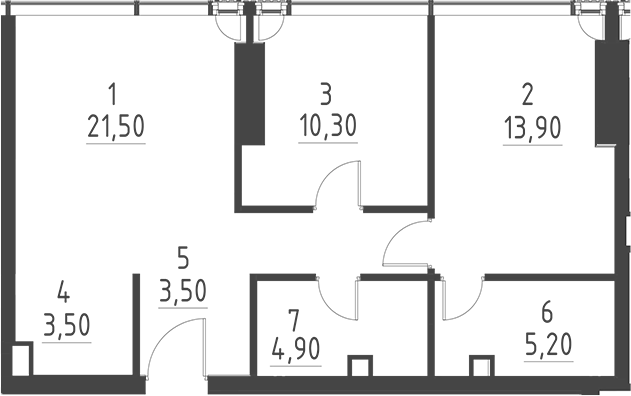 Планировка — Слава, 3-комн., 64 м²