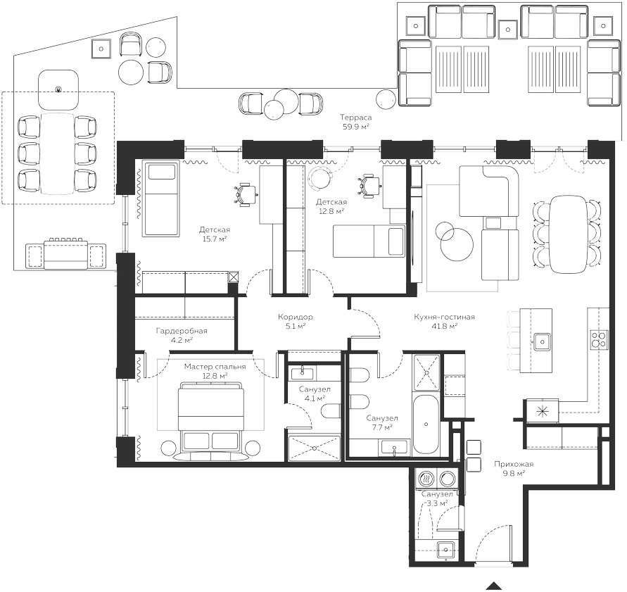 Планировка — River Residences, 4-комн., 123 м²