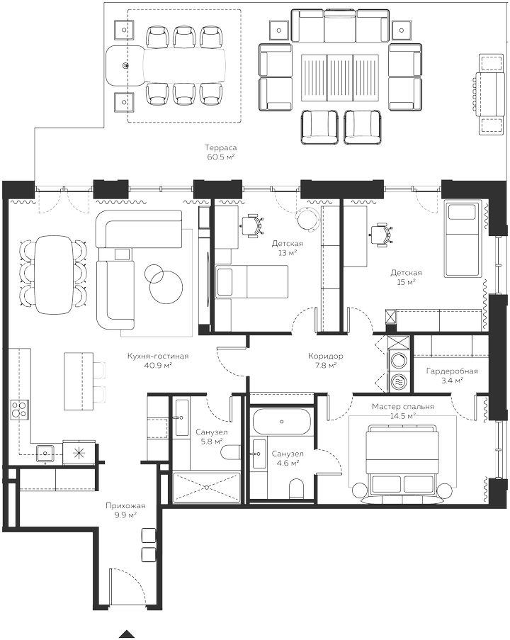 Планировка — River Residences, 4-комн., 121 м²
