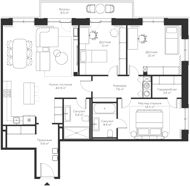 Планировка — River Residences, 4-комн., 127 м²