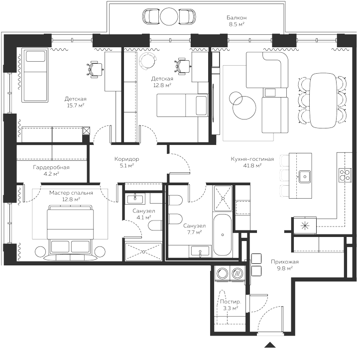 Планировка — River Residences, 4-комн., 130 м²