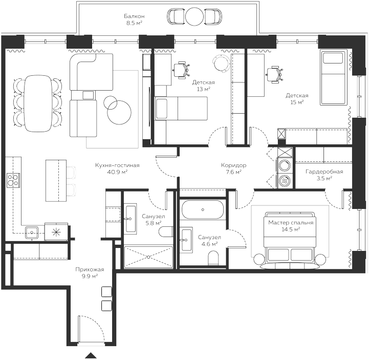 Планировка — River Residences, 4-комн., 126 м²