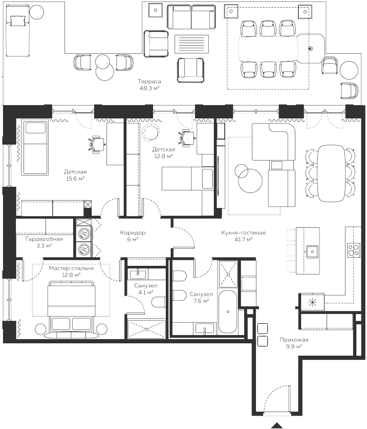 Планировка — River Residences, 4-комн., 120 м²