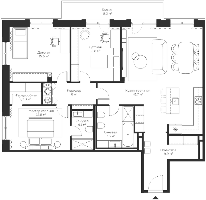 Планировка — River Residences, 4-комн., 125 м²