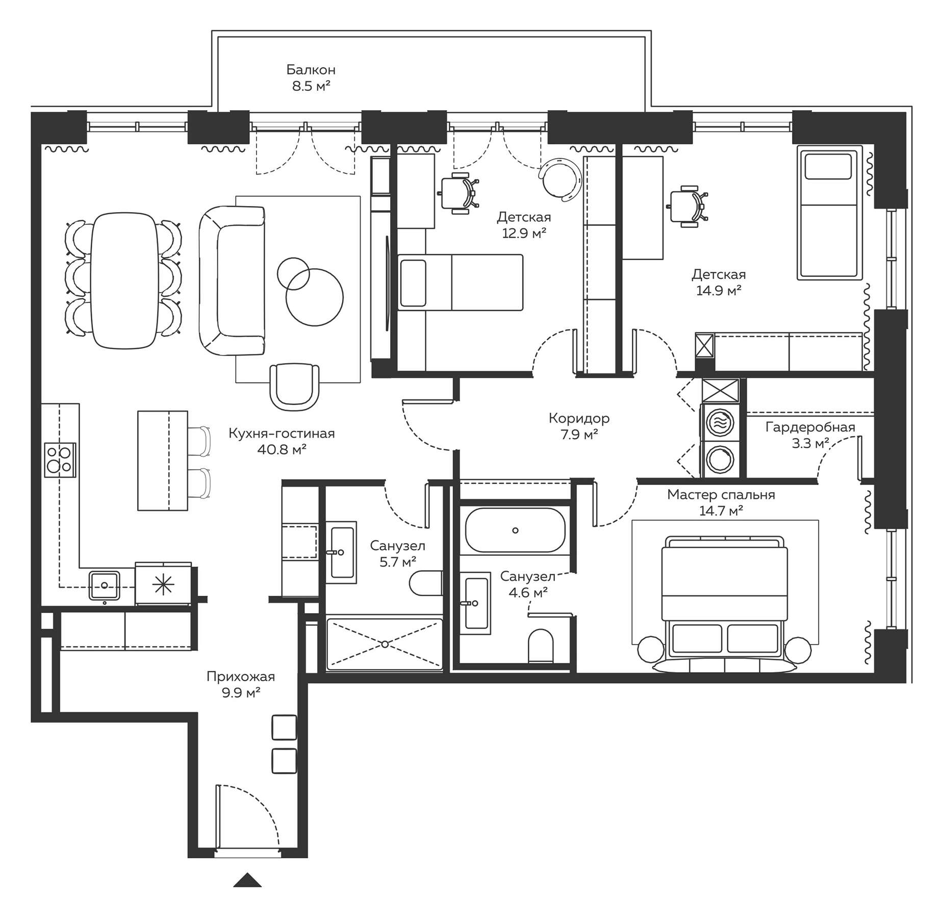 Планировка — River Residences, 4-комн., 127 м²