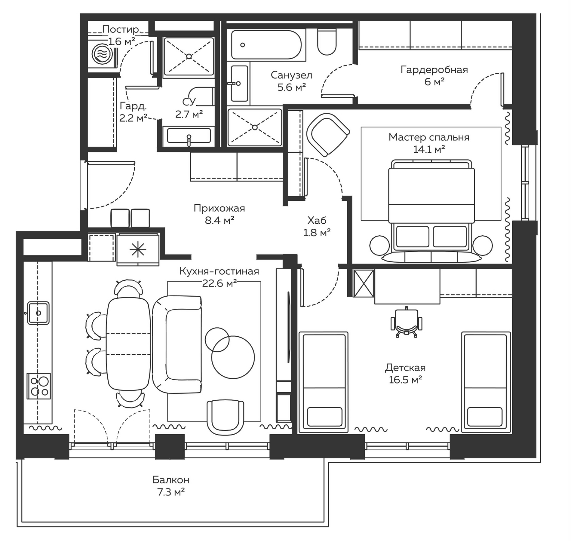 Планировка — River Residences, 3-комн., 92 м²