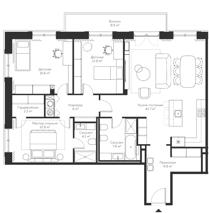 Планировка — River Residences, 4-комн., 125 м²