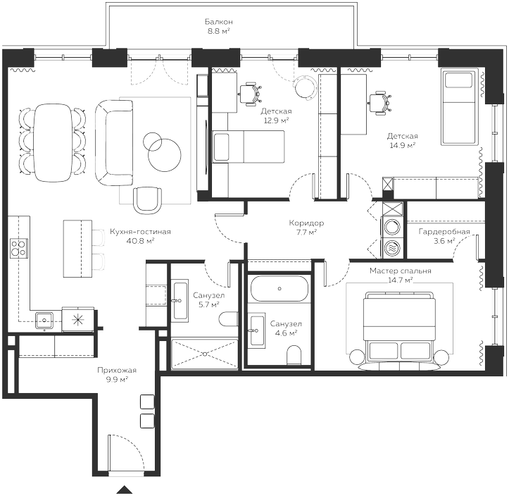Планировка — River Residences, 4-комн., 125 м²