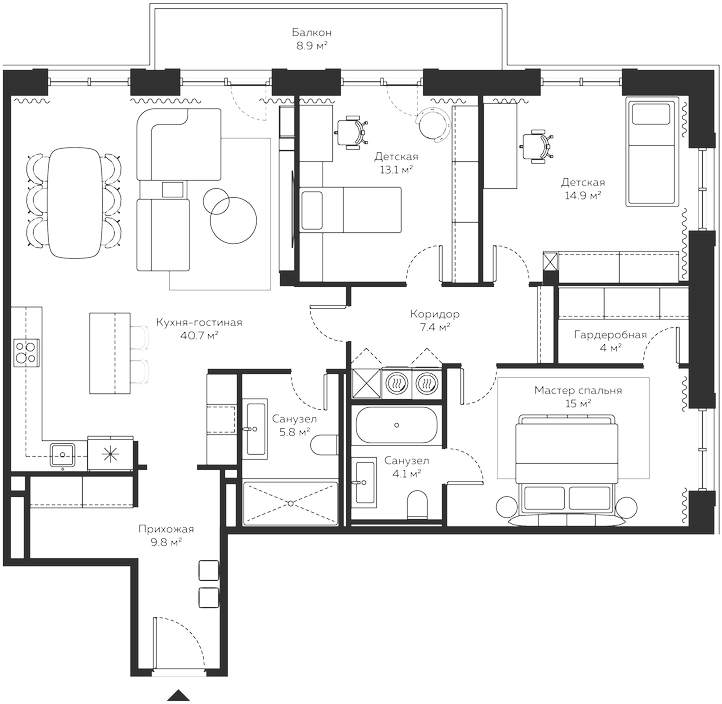 Планировка — River Residences, 4-комн., 127 м²