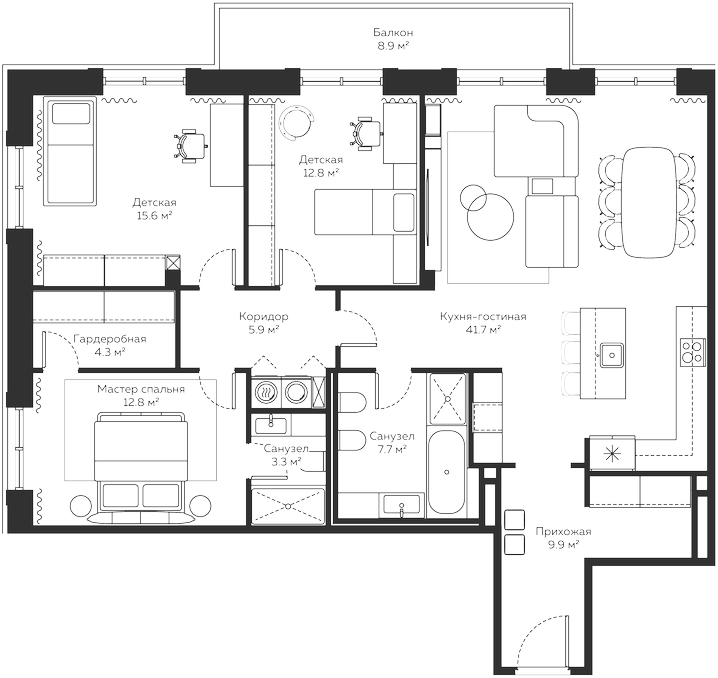 Планировка — River Residences, 4-комн., 126 м²