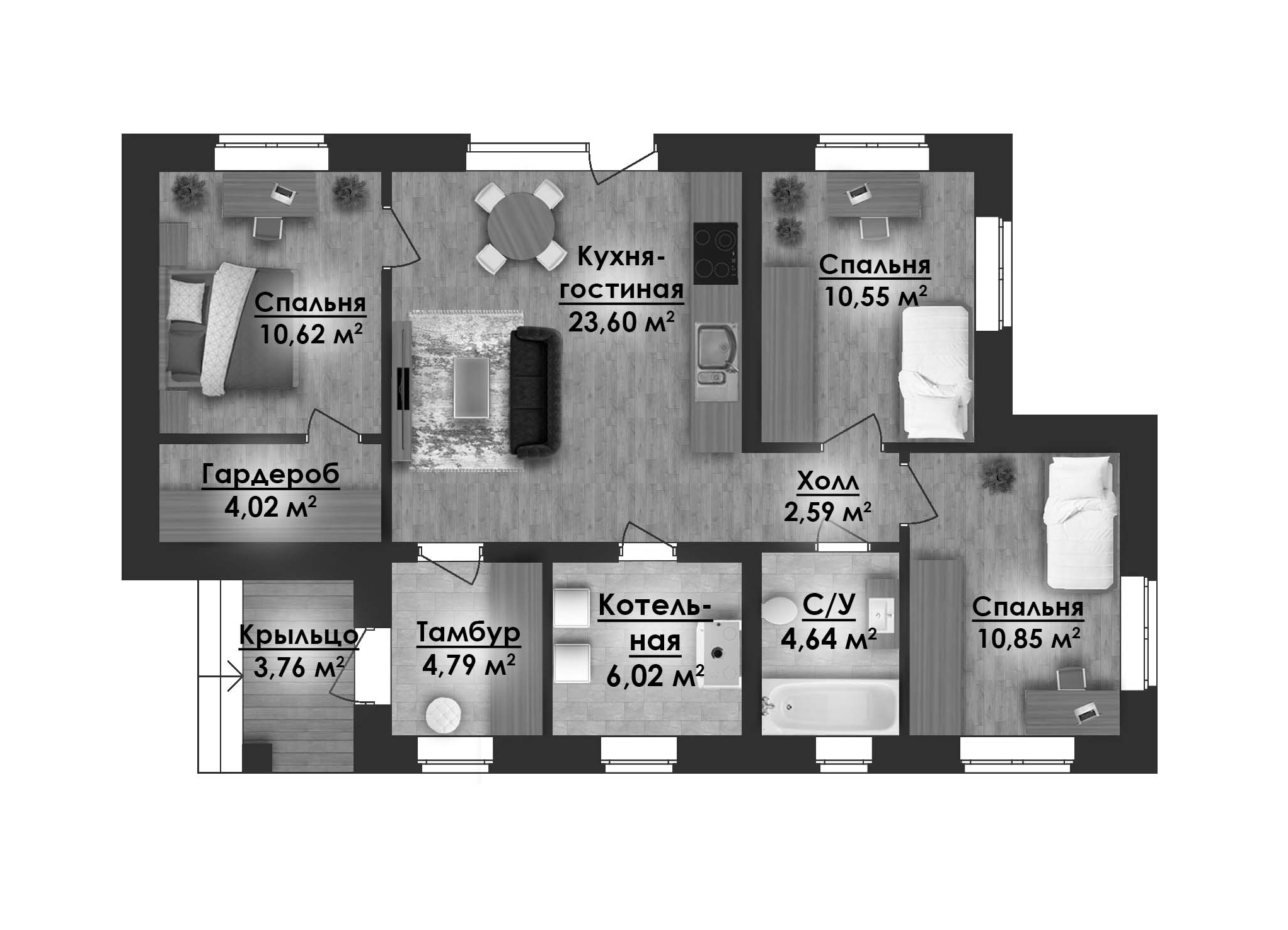 Планировка — Коттеджный поселок ВамДом Пятница, 3-комн., 82 м²