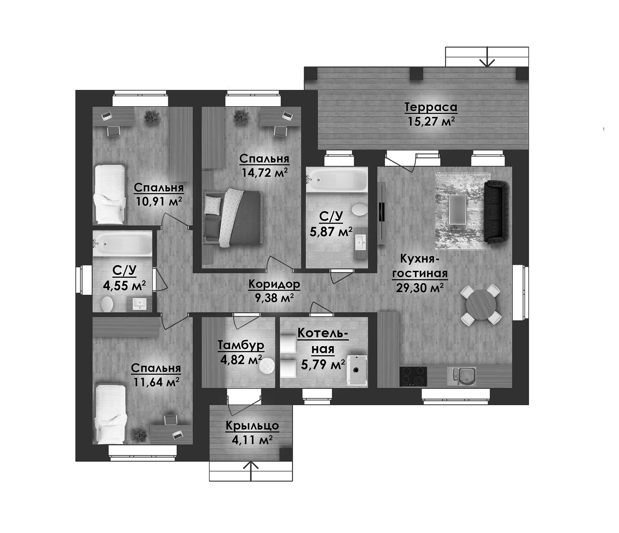 Планировка — Коттеджный поселок ВамДом Пятница, 3-комн., 95 м²