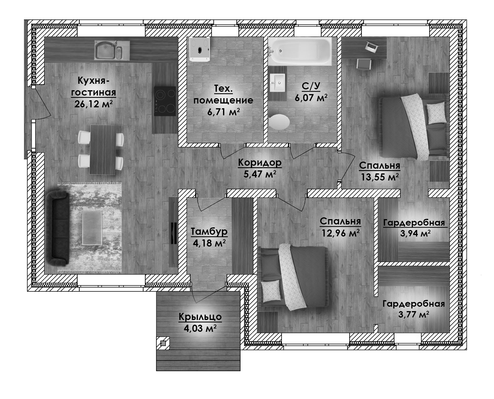 Планировка — Коттеджный поселок ВамДом Пятница, 2-комн., 88 м²