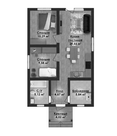 Планировка — Коттеджный поселок ВамДом Пятница, 2-комн., 68 м²