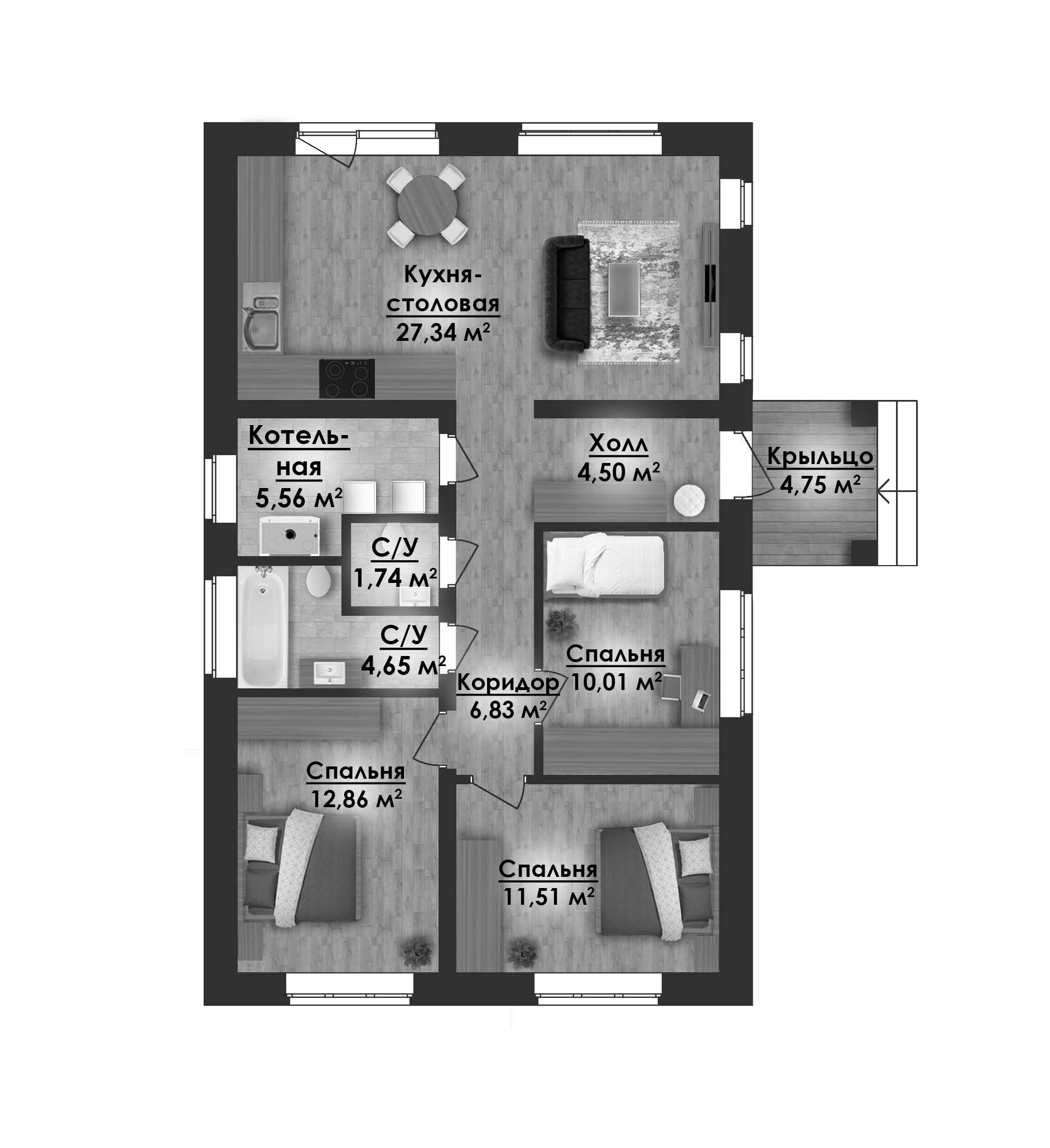 Планировка — Коттеджный поселок ВамДом Пятница, 3-комн., 90 м²