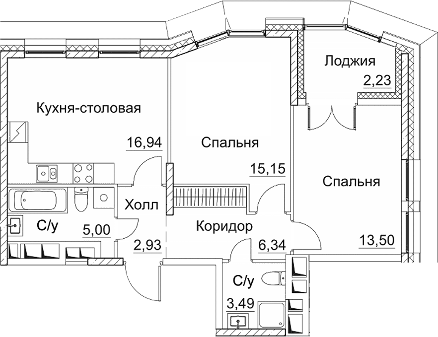 Планировка — СЕЗАР СИТИ, 3-комн., 63 м²