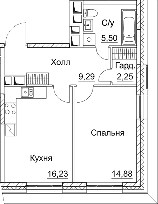 Планировка — СЕЗАР СИТИ, 2-комн., 48 м²