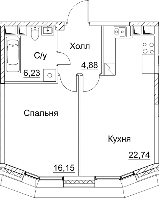Планировка — СЕЗАР СИТИ, 2-комн., 50 м²