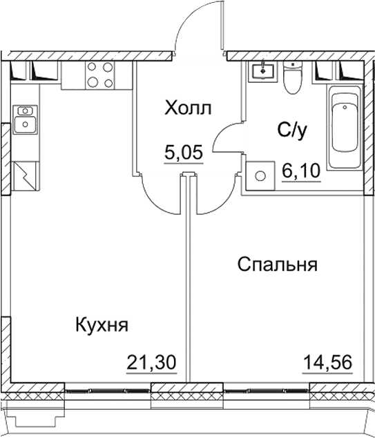 Планировка — СЕЗАР СИТИ, 2-комн., 47 м²