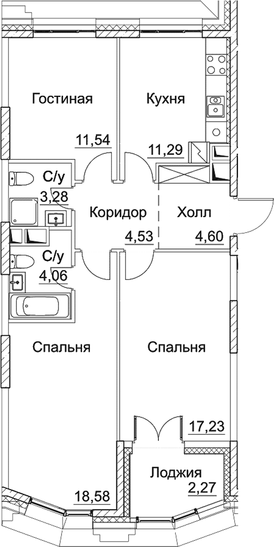 Планировка — СЕЗАР СИТИ, 3-комн., 75 м²