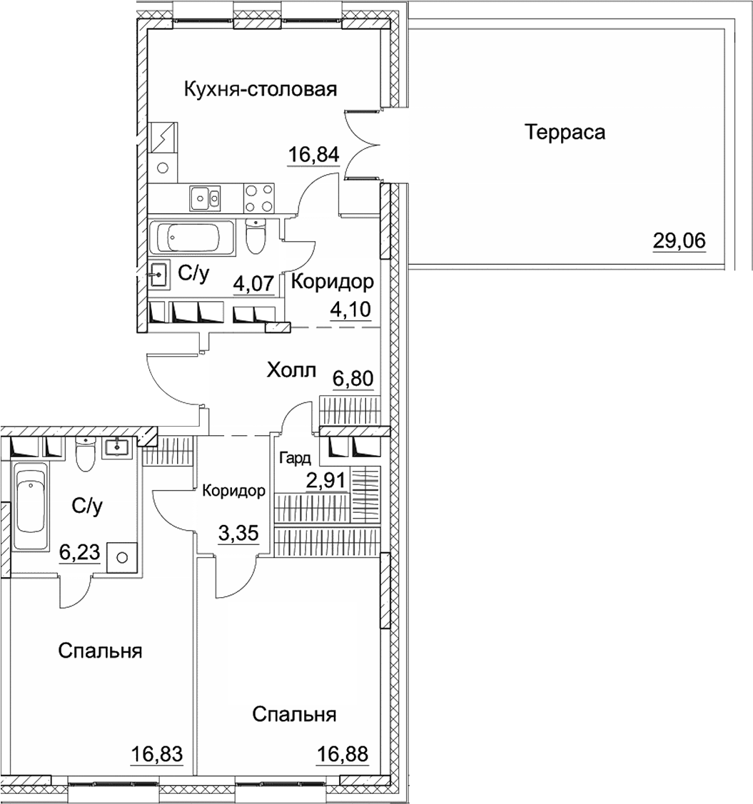 Планировка — СЕЗАР СИТИ, 3-комн., 78 м²