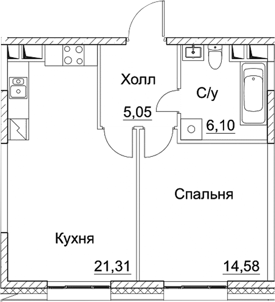 Планировка — СЕЗАР СИТИ, 2-комн., 47 м²