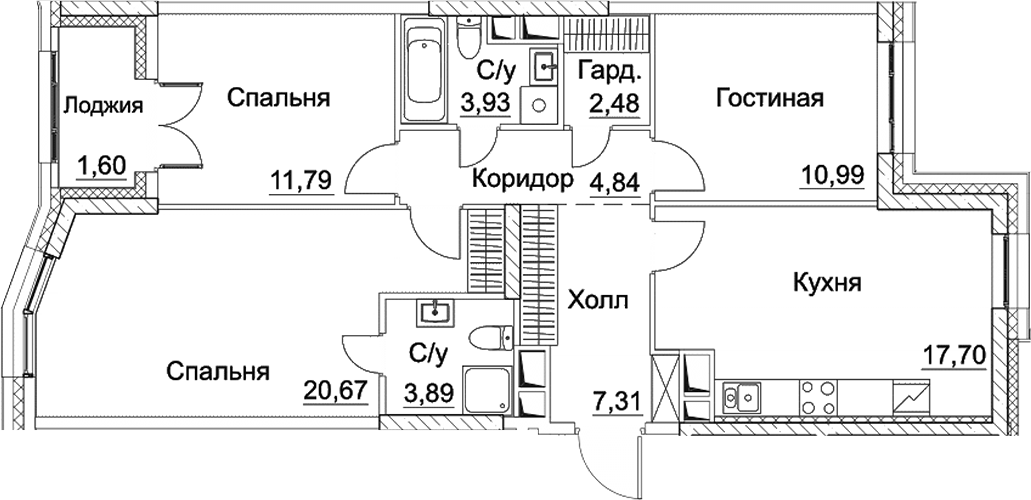 Планировка — СЕЗАР СИТИ, 4-комн., 84 м²