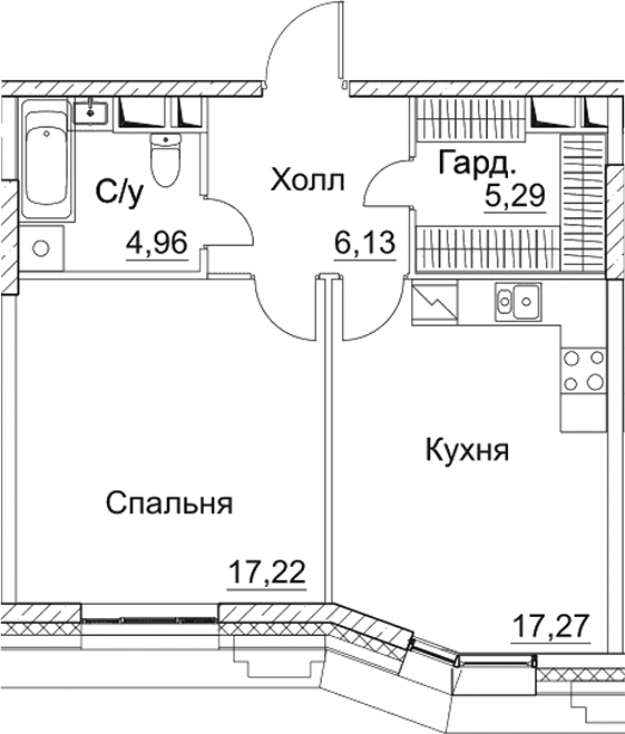Планировка — СЕЗАР СИТИ, 1-комн., 51 м²