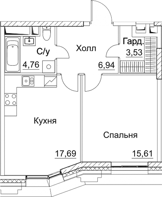Планировка — СЕЗАР СИТИ, 1-комн., 49 м²
