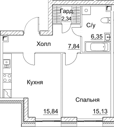 Планировка — СЕЗАР СИТИ, 2-комн., 48 м²