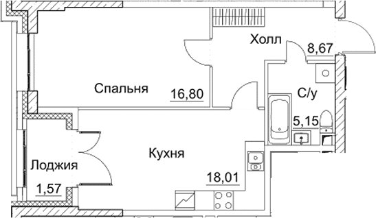 Планировка — СЕЗАР СИТИ, 2-комн., 49 м²