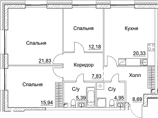 Планировка — СЕЗАР СИТИ, 4-комн., 97 м²