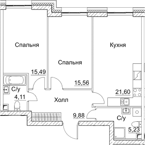 Планировка — СЕЗАР СИТИ, 3-комн., 72 м²