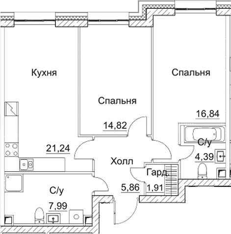 Планировка — СЕЗАР СИТИ, 3-комн., 73 м²