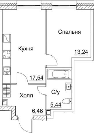 Планировка — СЕЗАР СИТИ, 2-комн., 43 м²