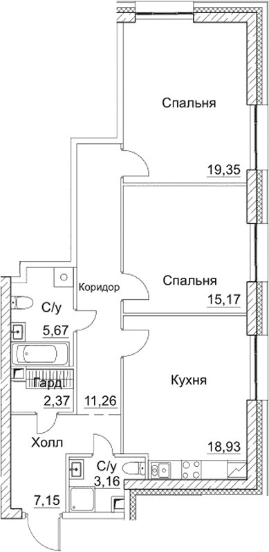 Планировка — СЕЗАР СИТИ, 3-комн., 83 м²