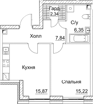 Планировка — СЕЗАР СИТИ, 2-комн., 48 м²