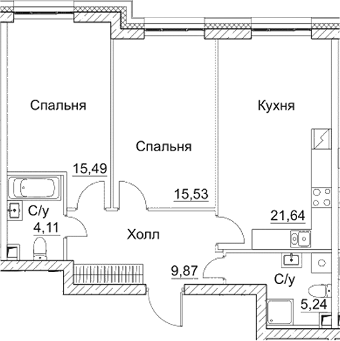 Планировка — СЕЗАР СИТИ, 3-комн., 72 м²