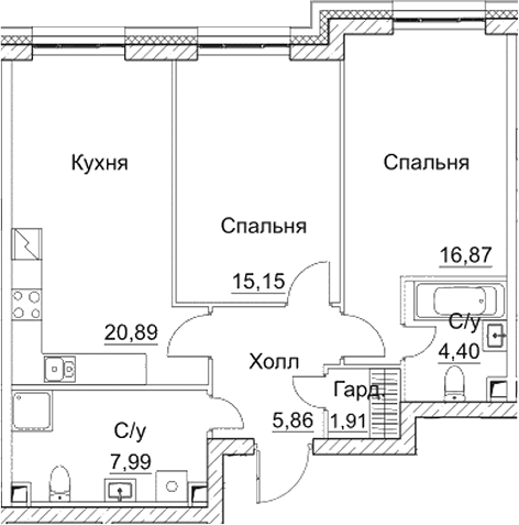 Планировка — СЕЗАР СИТИ, 3-комн., 73 м²