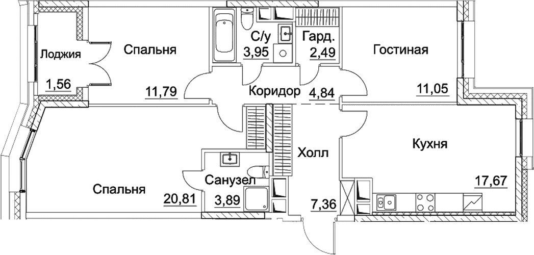 Планировка — СЕЗАР СИТИ, 4-комн., 84 м²