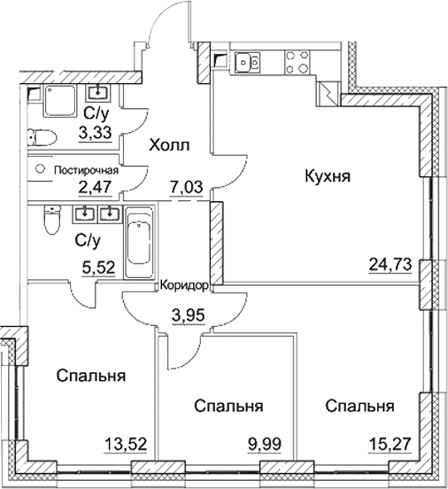 Планировка — СЕЗАР СИТИ, 4-комн., 86 м²