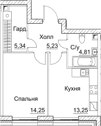 Планировка — СЕЗАР СИТИ, 1-комн., 43 м²