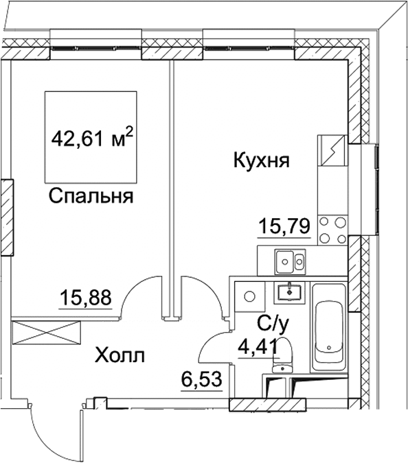 Планировка — СЕЗАР СИТИ, 2-комн., 43 м²