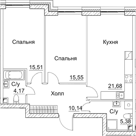 Планировка — СЕЗАР СИТИ, 3-комн., 72 м²