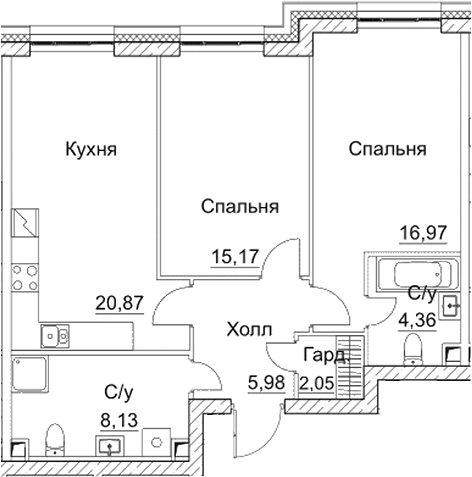 Планировка — СЕЗАР СИТИ, 3-комн., 74 м²