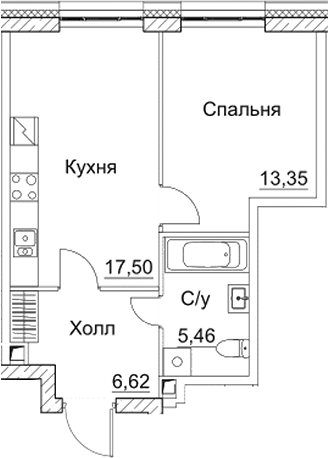 Планировка — СЕЗАР СИТИ, 2-комн., 43 м²