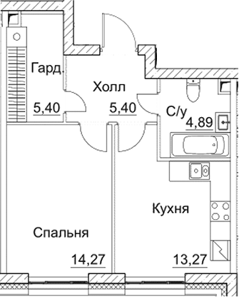 Планировка — СЕЗАР СИТИ, 1-комн., 43 м²