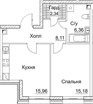 Планировка — СЕЗАР СИТИ, 2-комн., 48 м²