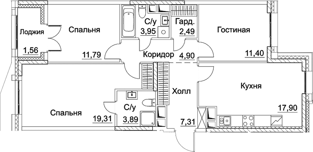 Планировка — СЕЗАР СИТИ, 4-комн., 83 м²