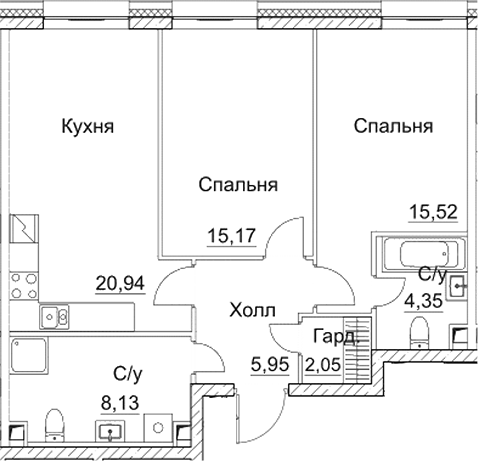Планировка — СЕЗАР СИТИ, 3-комн., 72 м²